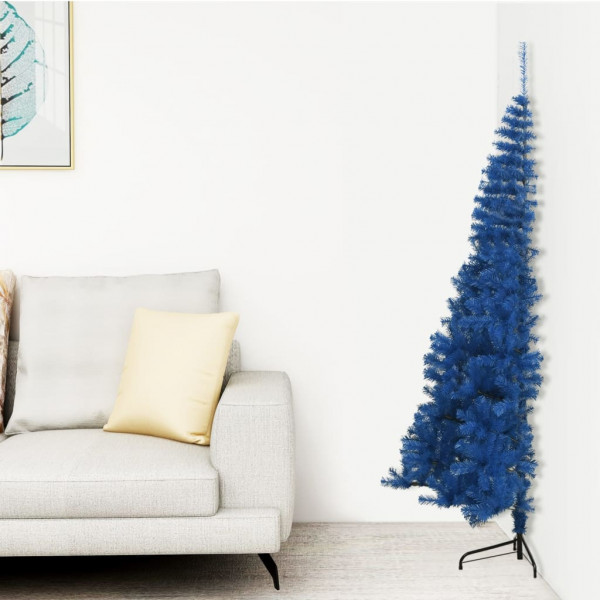 Meia árvore de Natal artificial com suporte PVC azul 210 cm D