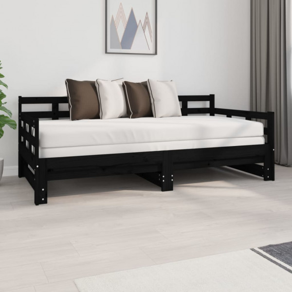 Sofá cama removível madeira maciça de pinho preto 2x(90x190) cm D