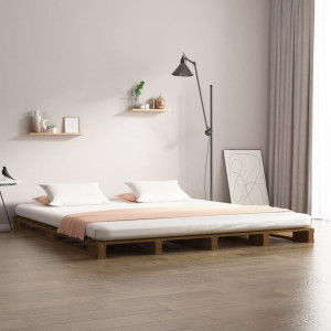 Cama de palets de madera maciza de pino marrón miel 120x200 cm D