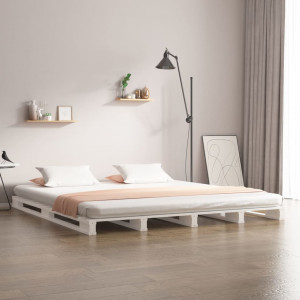 Cama de palets de madera maciza de pino blanca 200x200 cm D