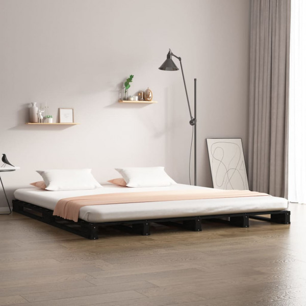 Estructura de cama madera maciza de pino negro 135x190 cm D