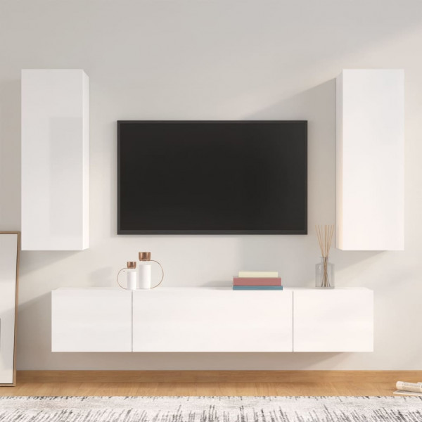 Set de muebles de TV 4 pzas madera contrachapada blanco brillo D