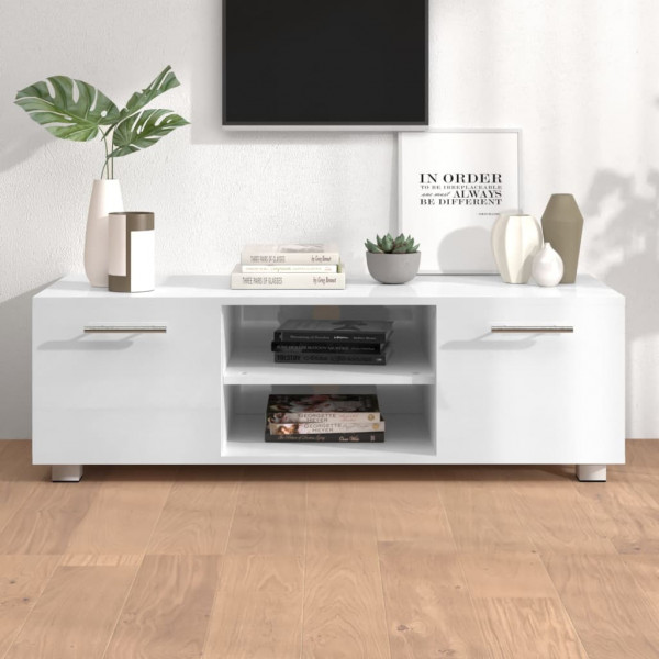 Mueble de TV madera contrachapada blanco brillante 110x40x35 cm D