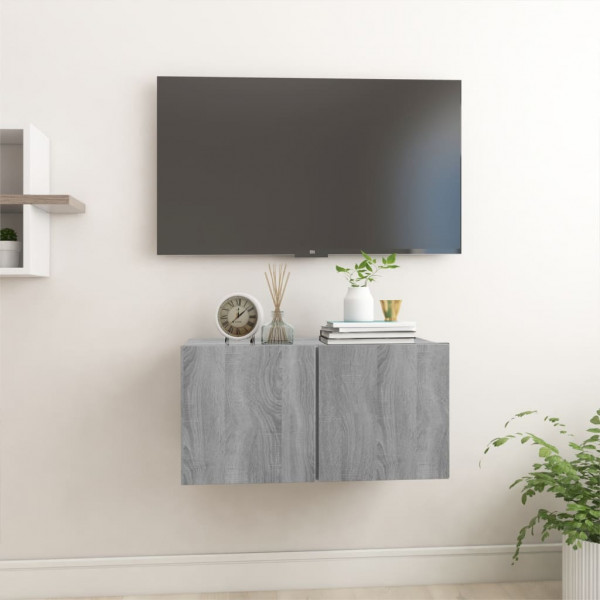 Mueble TV colgante madera contrachapada gris Sonoma 60x30x30 cm D