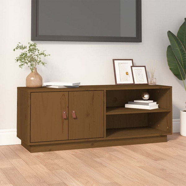 Mueble de TV madera maciza de pino marrón miel 105x34x40 cm D