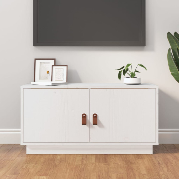 Mueble de TV de madera maciza de pino blanco 80x34x40 cm D
