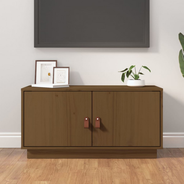 Mobiliário de TV madeira maciça de pinho marrom mel 80x34x40 cm D