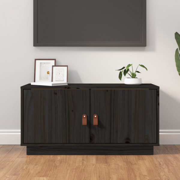 Mueble de TV de madera maciza de pino negro 80x34x40 cm D