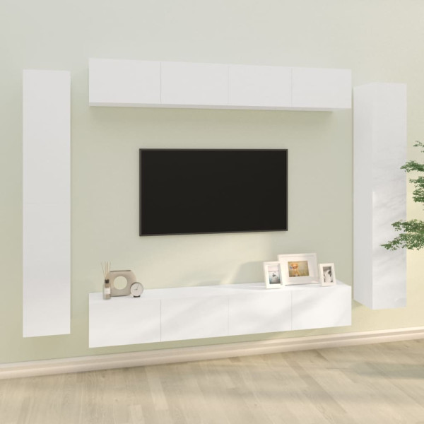 Conjunto de móveis de TV com 8 peças de compensado branco brilhante D