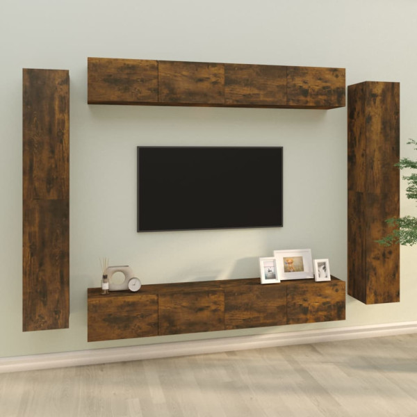 Set de muebles de TV 8 pzas madera contrachapada roble ahumado Set de muebles de TV 8 pzas madera contrachapada roble ahumado D
