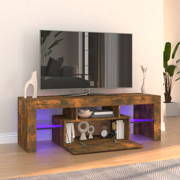 Mueble de TV con luces LED roble ahumado 120x35x40 cm D
