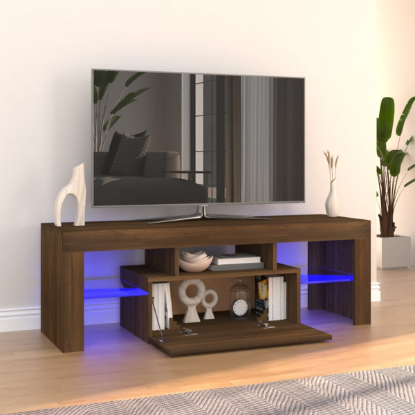 Mueble de TV con luces LED marrón roble 120x35x40 cm D