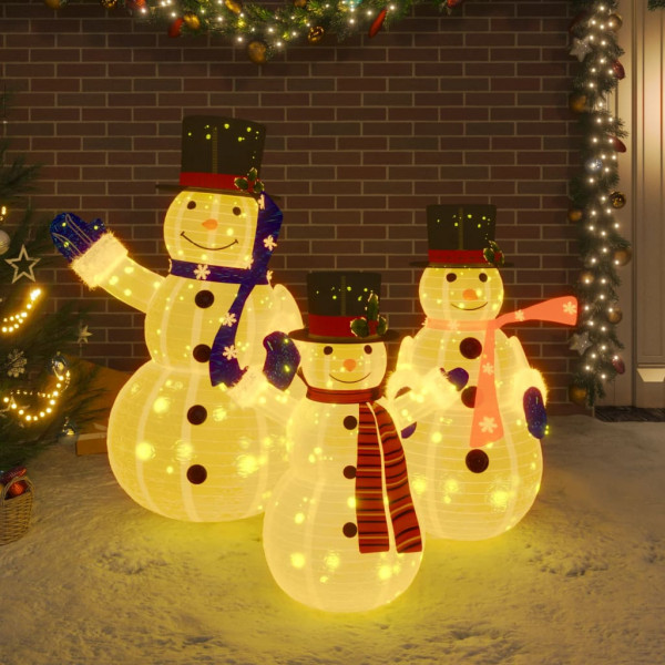 Familia de muñecos de nieve de Navidad con LED tela lujosa D