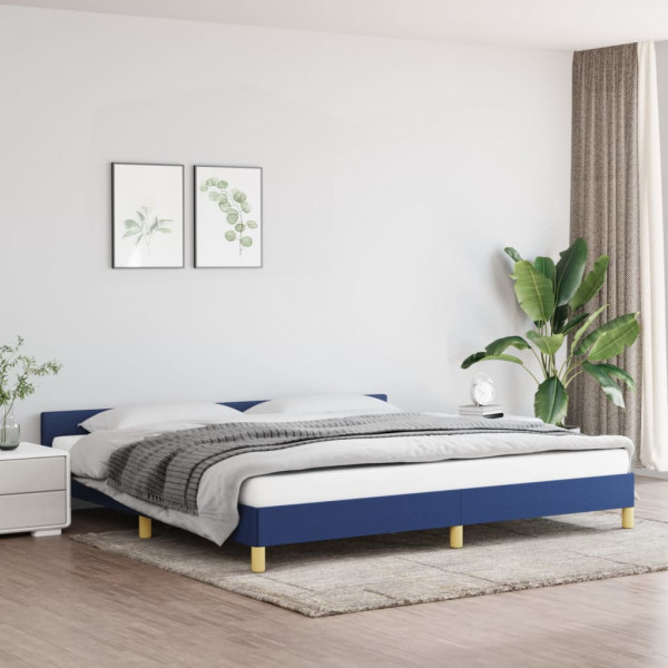 Estructura de cama con cabecero de tela azul 200x200 cm D