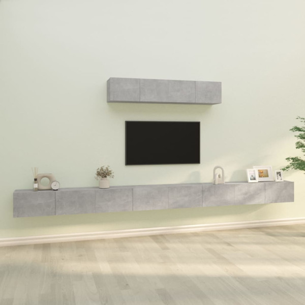 Set de mobília de TV 6 pcs madeira contraplacada cinza concreto D