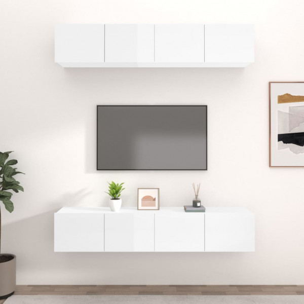 Móveis de TV 4 unidades de compensado branco brilhante 80x30x30 cm D