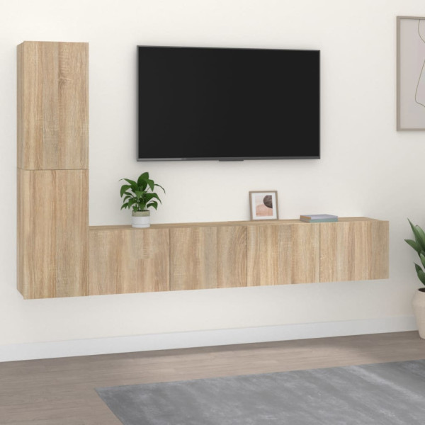 Set de móveis para TV 4 pcs madeira contraplacada carvalho Sonoma D