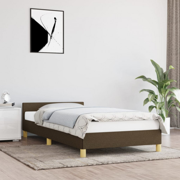 Estructura de cama con cabecero de tela marrón oscuro 90x190 cm D