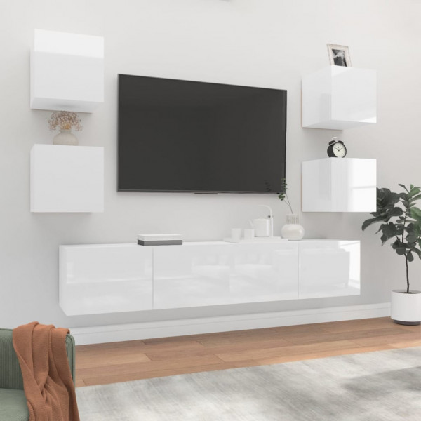 Set de muebles de TV 6 pzas madera contrachapada blanco brillo D