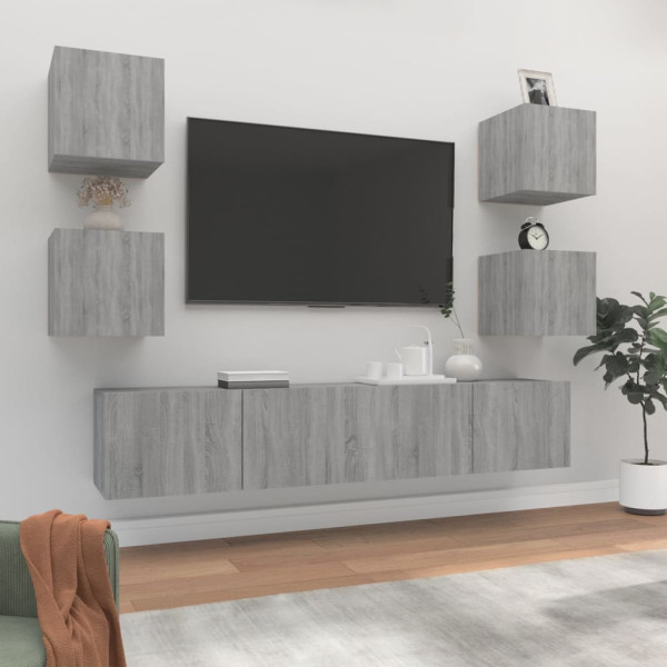 Set de muebles para TV 6 pzas madera contrachapada gris Sonoma D