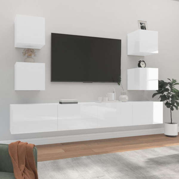 Set de muebles de TV 6 pzas madera contrachapada blanco brillo D