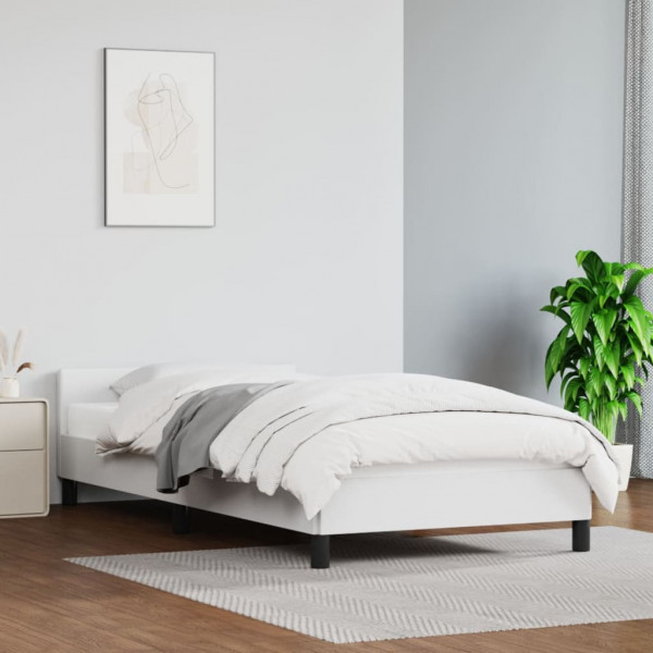 Estrutura de cama com cabeceira de couro sintético branco 80x200cm D