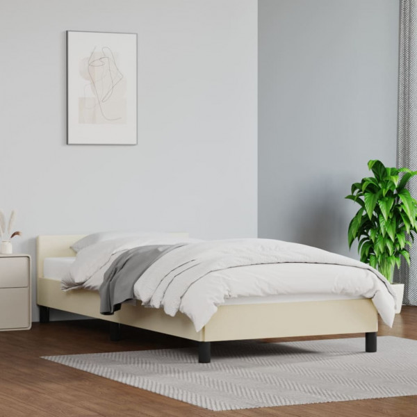 Estructura de cama con cabecero cuero sintético crema 90x190 cm D