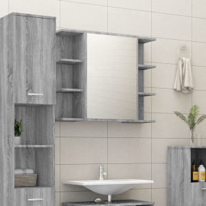 Armario de espejo baño contrachapada gris Sonoma 80x20.5x64 cm D