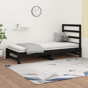 Sofá cama removível madeira maciça de pinho preto 2x(90x200) cm D