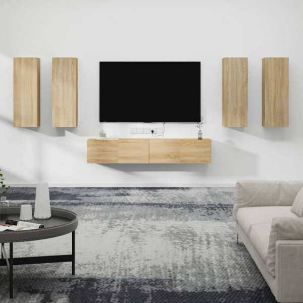 Set de muebles para TV 6 pzas madera contrachapada roble sonoma D