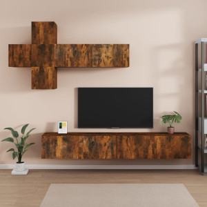 Set de muebles de TV 7 pzas madera contrachapada roble ahumado D