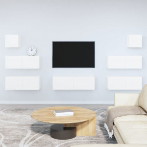 Set de muebles para TV 7 piezas madera contrachapada blanco D