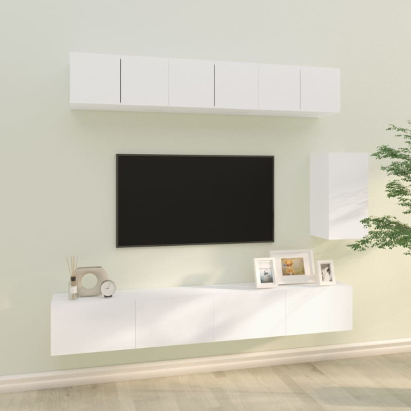 Set de mobiliário para TV 6 peças madeira de contraplacado branco D