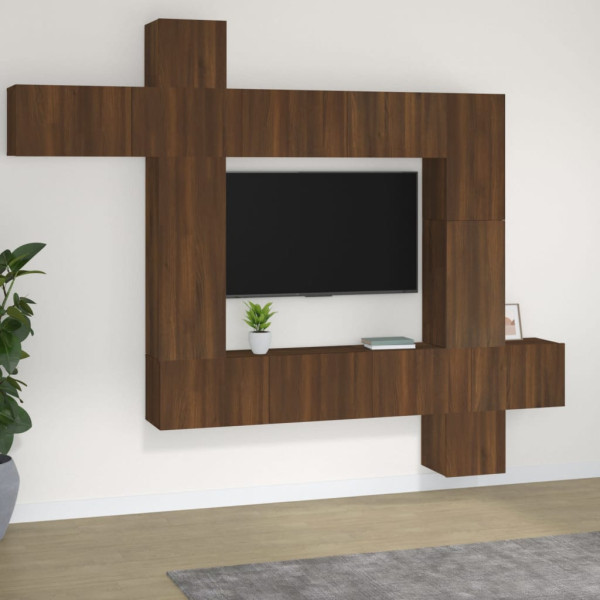 Set de mobiliário para TV 9 pzas madeira contraplacada carvalho marrom D