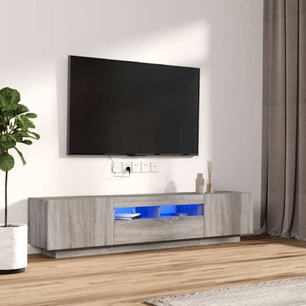 Set muebles TV con LEDs 2 pzas madera contrachapada gris Sonoma D