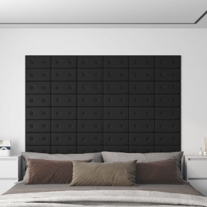 Paneles de pared 12 uds cuero sintético negro 30x15 cm 0.54 m² D