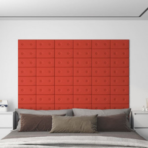 Paneles de pared 12 uds cuero sintético rojo 30x15 cm 0.54 m² D