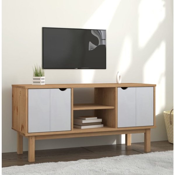 Mueble TV OTTA madera maciza pino marrón blanco 113.5x43x57 cm D