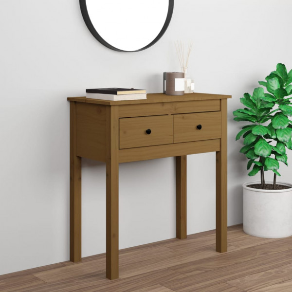 Mesa consolas em madeira maciça de pinho castanho mel 70x35x75 cm D