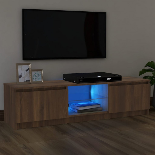 Armario TV con luces LED marrón roble 120x30x35.5 cm D