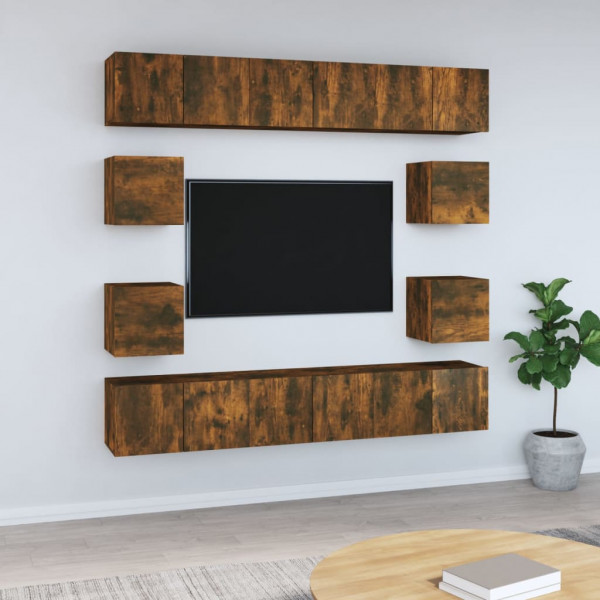 Set de muebles de TV 10 pzas madera contrachapada roble ahumado D