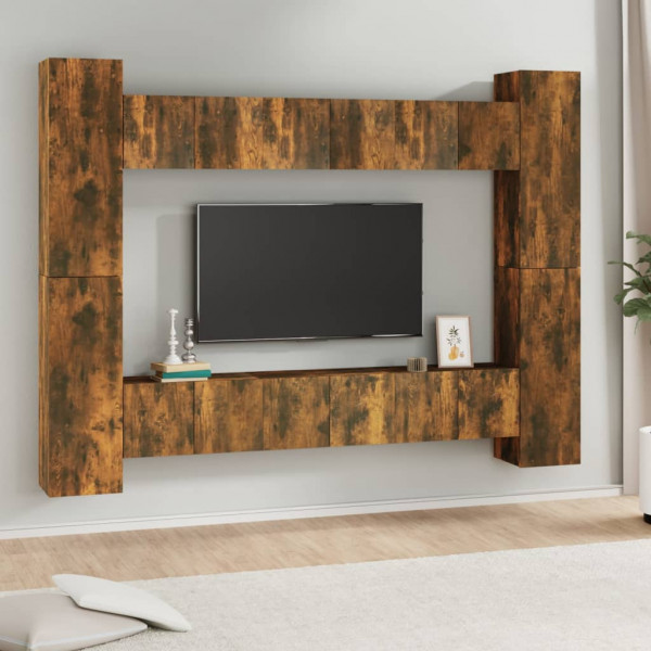 Set de muebles de TV 10 pzas madera contrachapada roble ahumado D