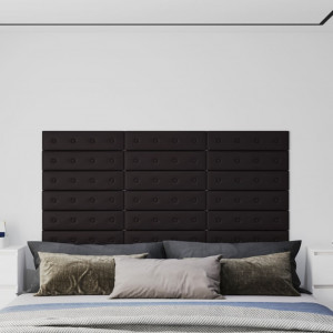 Paneles de pared 12 uds cuero sintético negro 60x15 cm 1.08 m² D