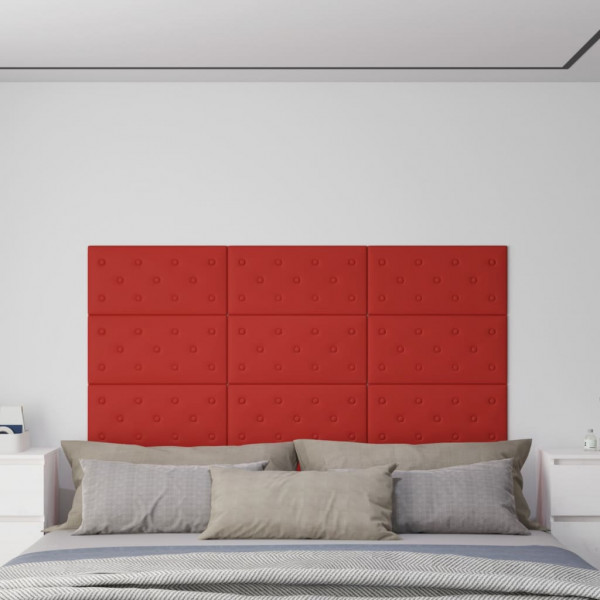 Painéis de parede 12 ues de couro PE vermelho-vermelho 60x30 cm 2.16 m2 D
