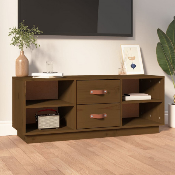 Mueble de TV madera maciza de pino marrón miel 100x34x40 cm D