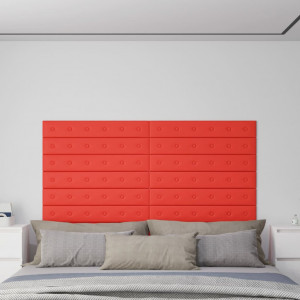 Paneles de pared 12 uds cuero sintético rojo 90x15 cm 1.62 m² D