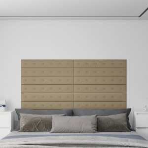 Paneles pared 12 uds cuero sintético capuchino 90x15 cm 1.62 m² D
