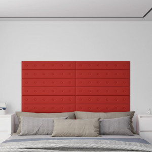 Paneles pared 12 uds cuero sintético rojo tinto 90x15 cm 1.62m² D