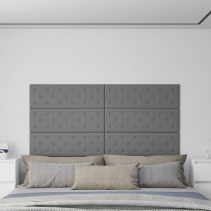 Paneles de pared 12 uds cuero sintético gris 90x30 cm 3.24 m² D