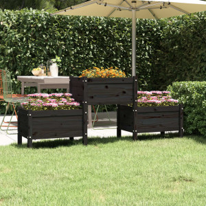 Jardinera de madera de pino maciza negra 178.5x44x75 cm D